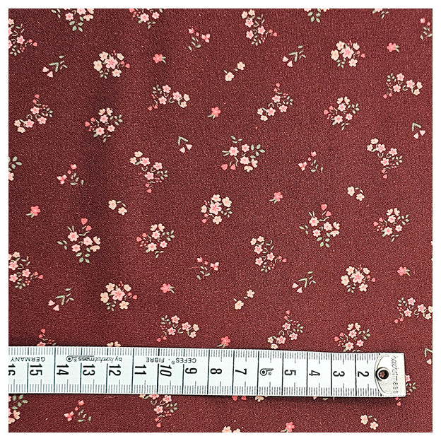 Baumwoll-Popelin Blumenstrauß weinrot