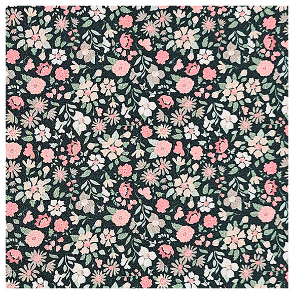 Baumwoll-Popelin Blumen rosa und dunkelgrün