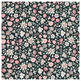 Baumwoll-Popelin Blumen rosa und dunkelgrün
