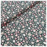 Baumwoll-Popelin Blumen rosa und dunkelgrün