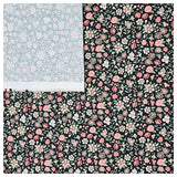 Baumwoll-Popelin Blumen rosa und dunkelgrün