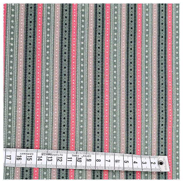 Baumwoll-Popelin gestreift grün, rot und braun