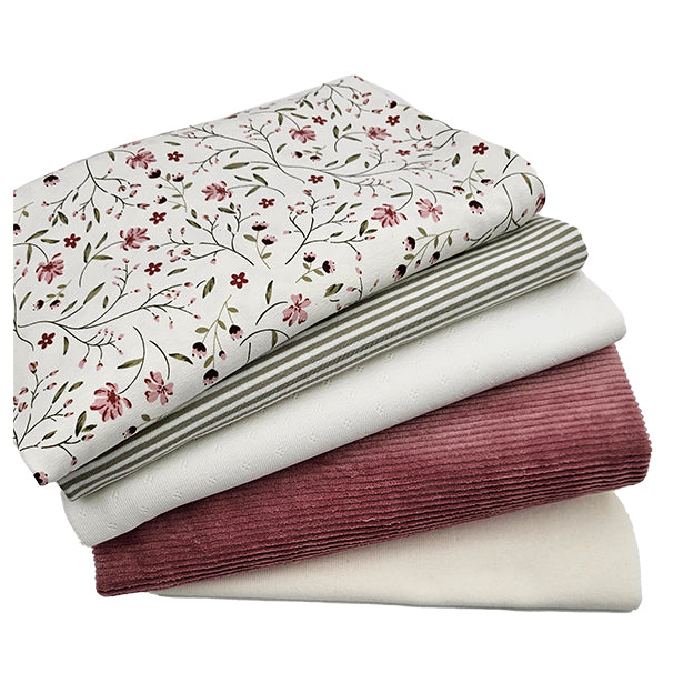 Stoffbox Jersey Blumen und Blätter mit Feincord Jersey und Bündchen