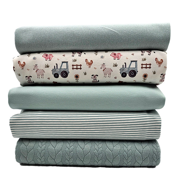 Stoffbox Jersey Bauernhof und Zopf altgrün mit Bündchen