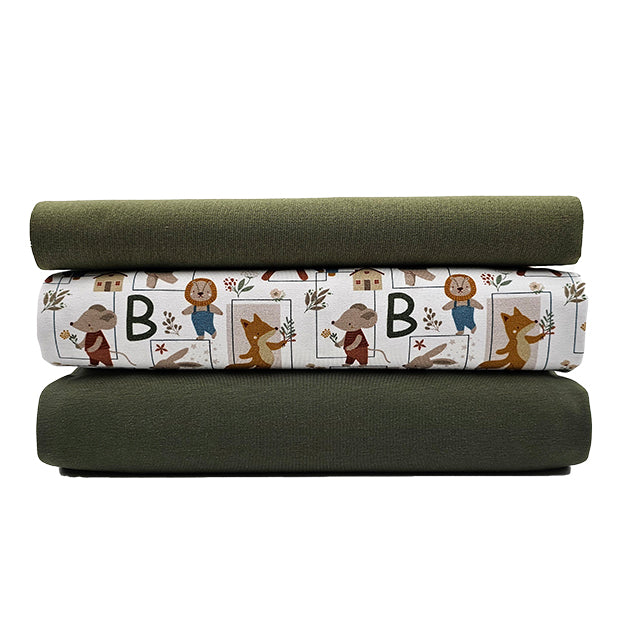 Jersey Stoffpaket ABC Tiere und uni mit Bündchen