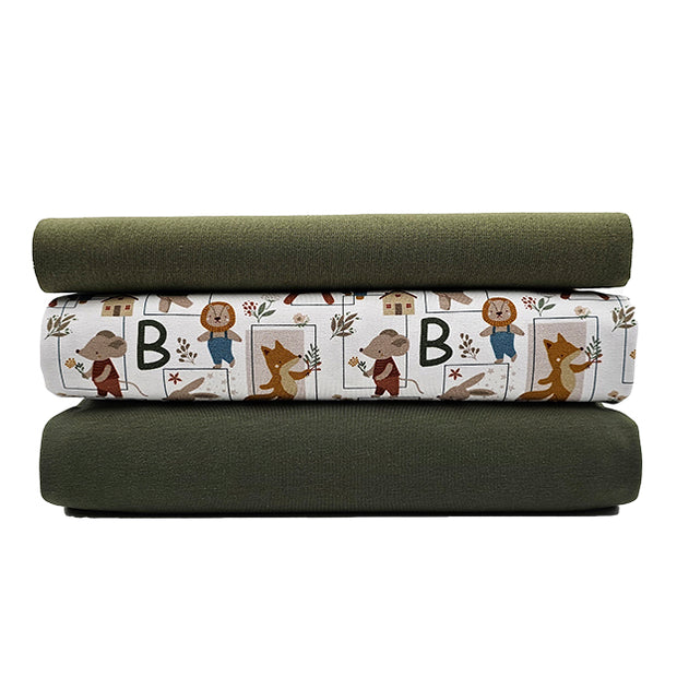Jersey Stoffpaket ABC Tiere und uni mit Bündchen
