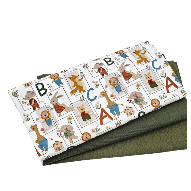 Jersey Stoffpaket ABC Tiere und uni mit Bündchen