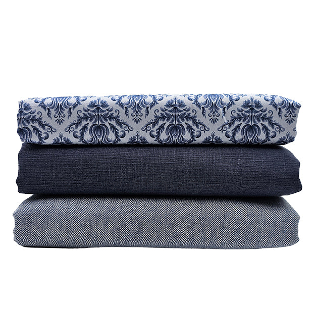 Trachten Stoffpaket in rauchblau mit Fischgrät und Ornamente Schürze