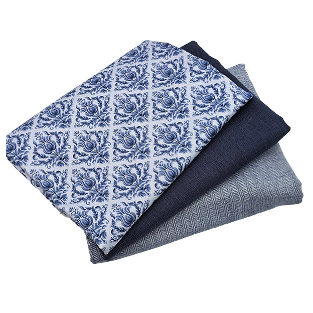 Trachten Stoffpaket in rauchblau mit Fischgrät und Ornamente Schürze