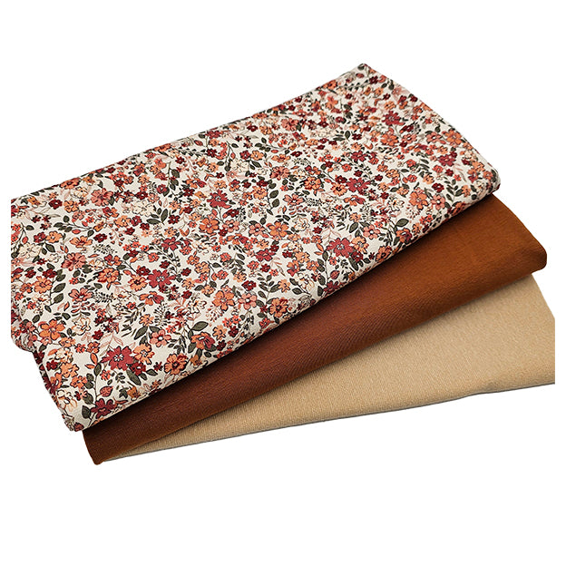 Jersey Stoffpaket Blümchen und uni goldbraun mit Bündchen