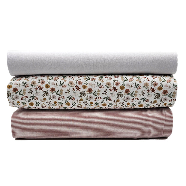 Jersey Stoffpaket Mille Fleur und streifen rosa mit Bündchen