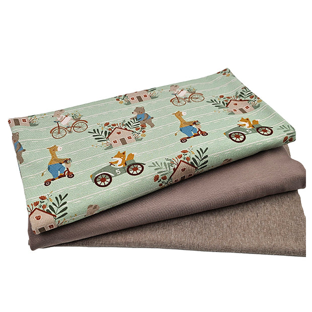 Jersey Stoffpaket süße Tiere und light taupe mit Bündchen