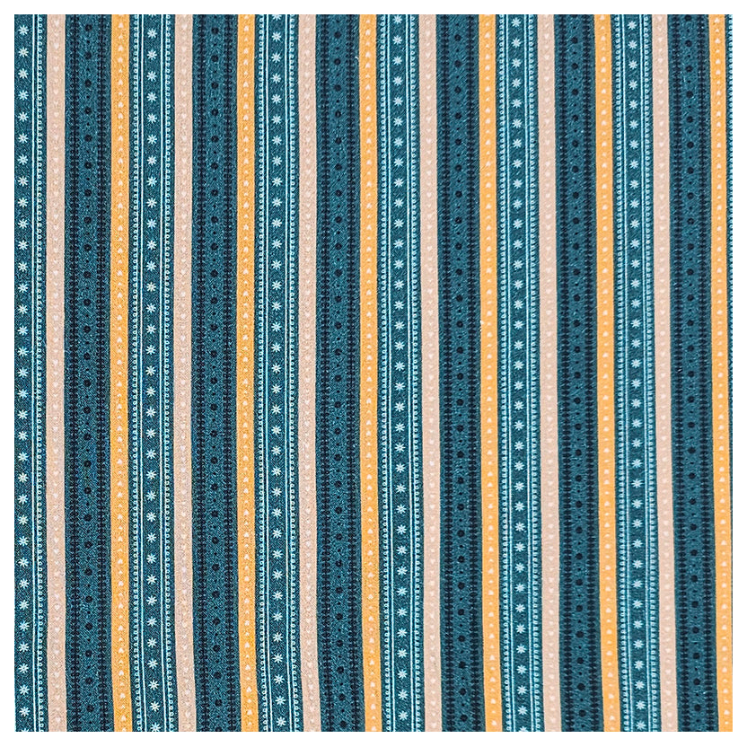 Baumwoll-Popelin gestreift petrol und gelb