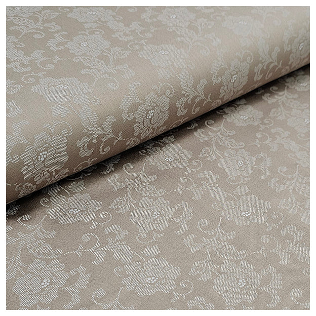 Baumwollsatin Blumen Halbdruck taupe und weiß