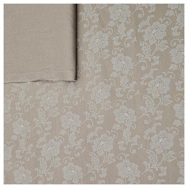Baumwollsatin Blumen Halbdruck taupe und weiß
