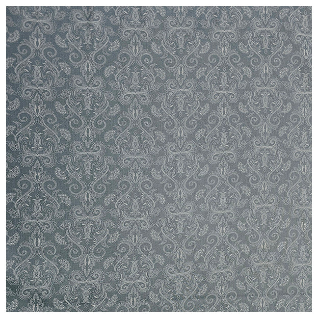 Baumwollsatin Halbdruck Ornamente helles rauchblau und weiß