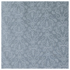 Baumwollsatin Halbdruck Ornamente helles rauchblau und weiß