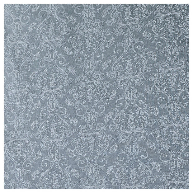 Baumwollsatin Halbdruck Ornamente helles rauchblau und weiß