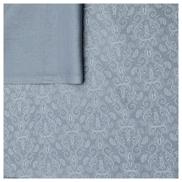 Baumwollsatin Halbdruck Ornamente helles rauchblau und weiß