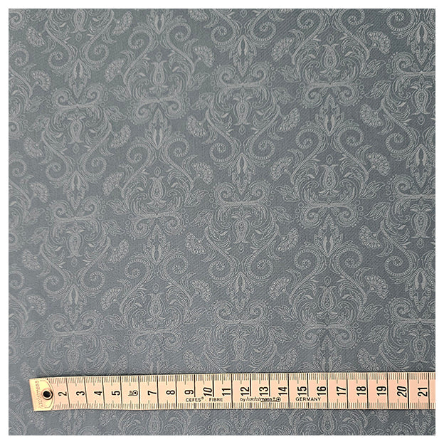 Baumwollsatin Halbdruck Ornamente helles rauchblau und weiß