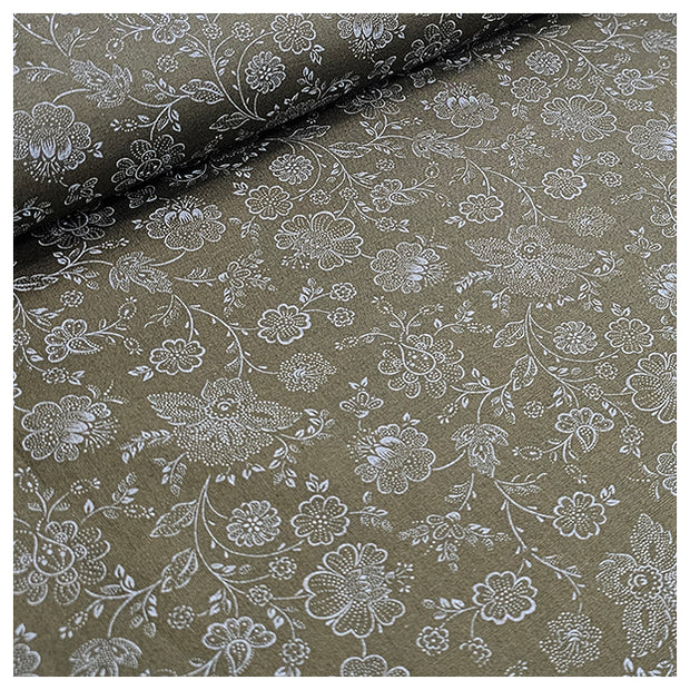 Baumwolle zarte Blumen Halbdruck in olive