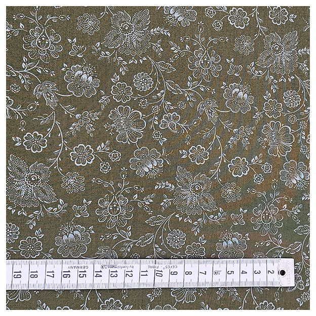 Baumwolle zarte Blumen Halbdruck in olive