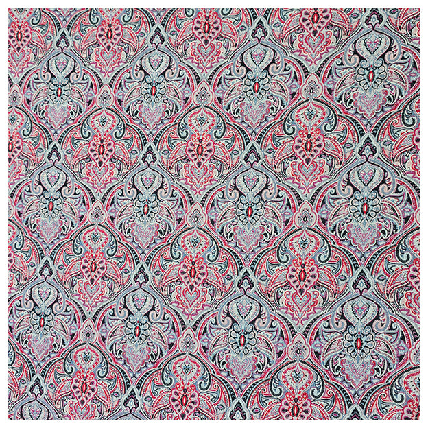 Baumwollsatin Siena Ornamente blau und rosa