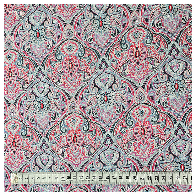 Baumwollsatin Siena Ornamente blau und rosa