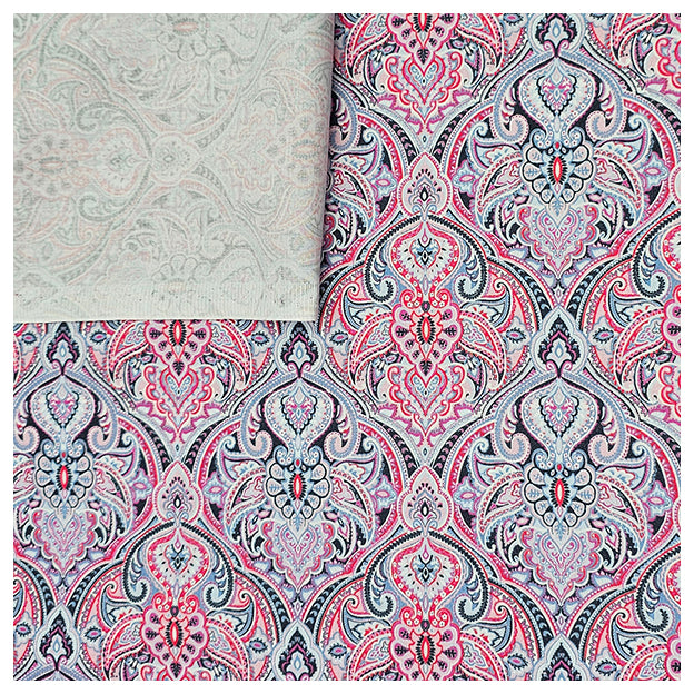 Baumwollsatin Siena Ornamente blau und rosa