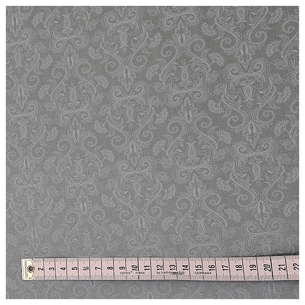Baumwollsatin Halbdruck Ornamente taubengrau und weiß