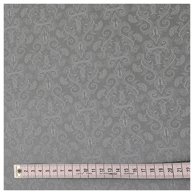 Baumwollsatin Halbdruck Ornamente taubengrau und weiß