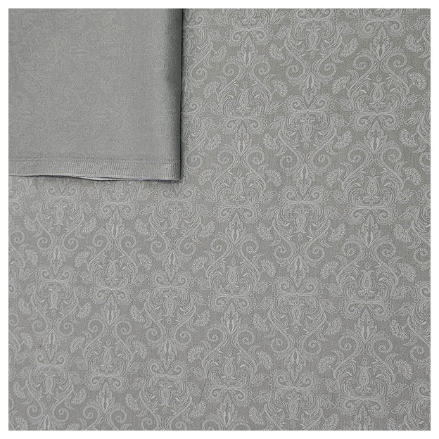 Baumwollsatin Halbdruck Ornamente taubengrau und weiß