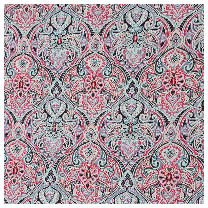 Baumwollsatin Siena Ornamente blau und rosa