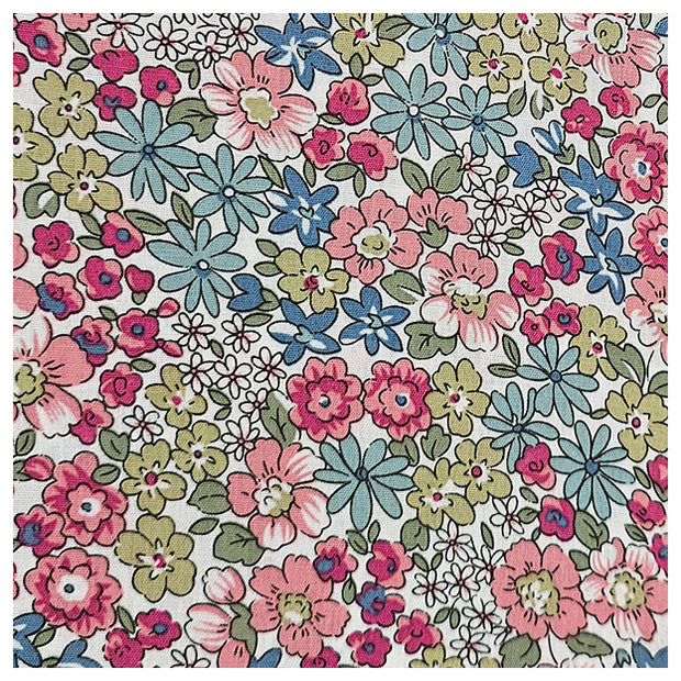 Baumwoll-Popelin Blumen mint, grün und rosa