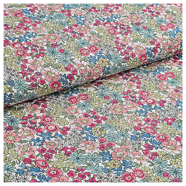 Baumwoll-Popelin Blumen mint, grün und rosa