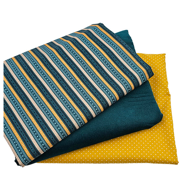 Trachten Stoffpaket Cord petrol und senfgelb mit Schürze