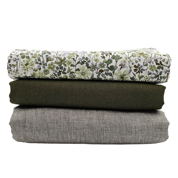 Trachten Stoffpaket in olive mit Fischgrät und Blumen Schürze