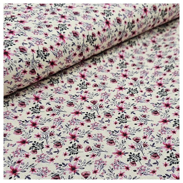 Baumwoll-Popelin Digital Streublümchen rose