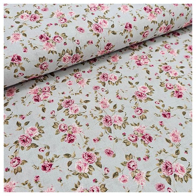 Baumwoll-Popelin Digital Röschen hellgrau