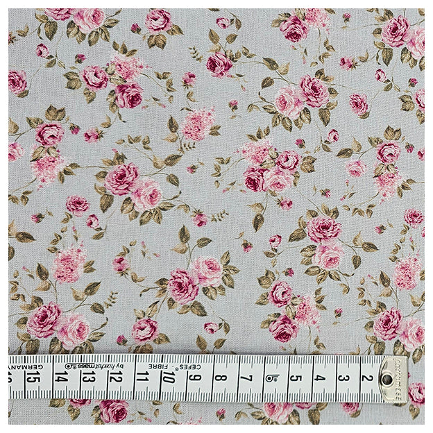 Baumwoll-Popelin Digital Röschen hellgrau