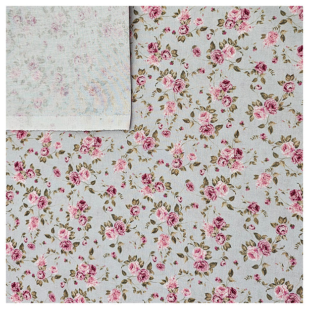 Baumwoll-Popelin Digital Röschen hellgrau