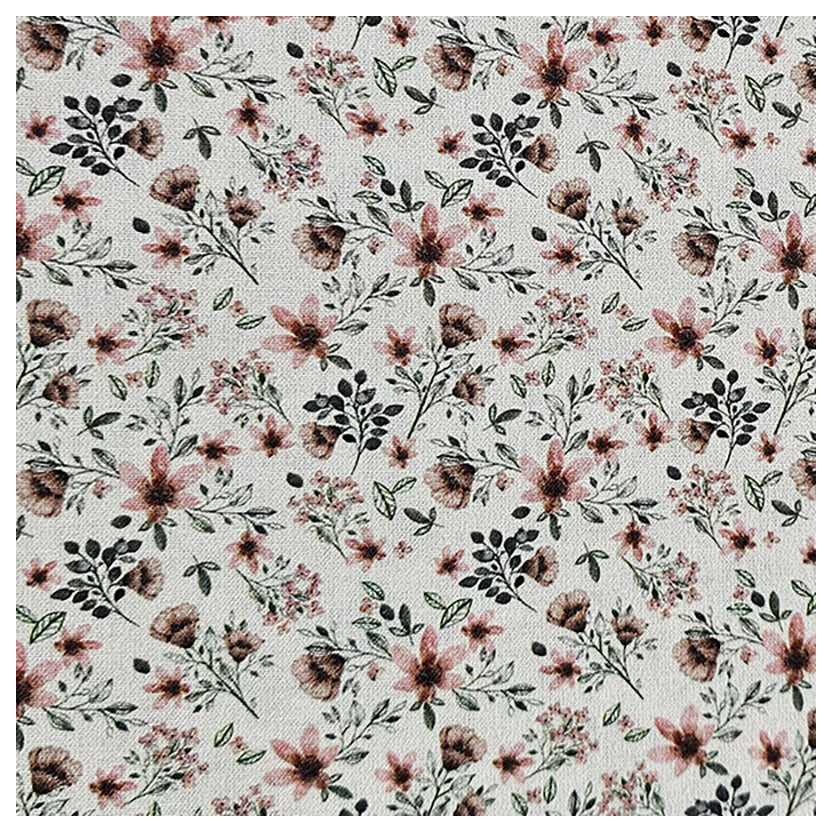 Baumwoll-Popelin Digital Streublümchen grün und braun
