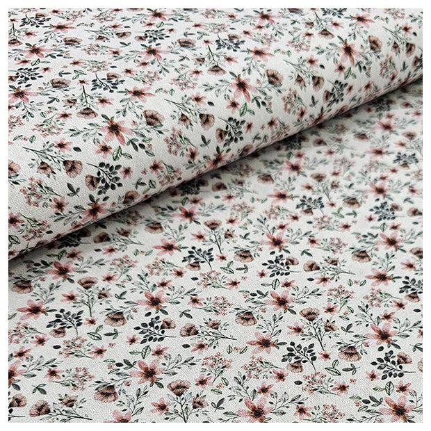 Baumwoll-Popelin Digital Streublümchen grün und braun