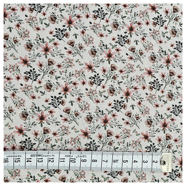 Baumwoll-Popelin Digital Streublümchen grün und braun