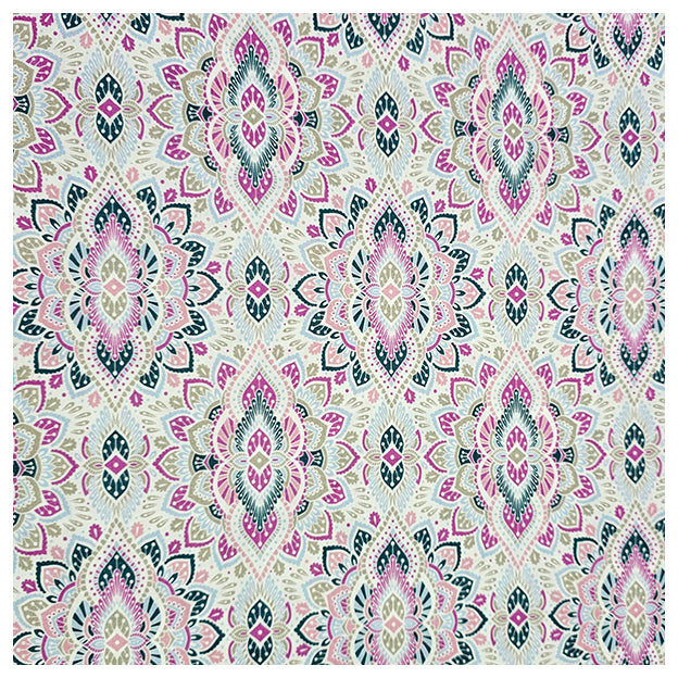 Baumwollsatin Siena Ornamente rosa und petrol