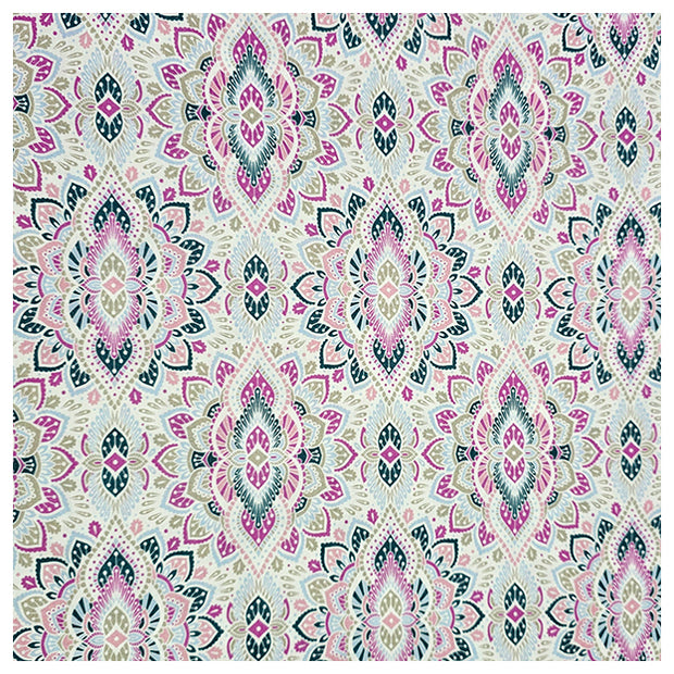 Baumwollsatin Siena Ornamente rosa und petrol