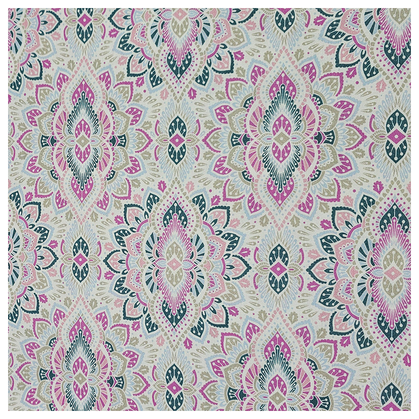 Baumwollsatin Siena Ornamente rosa und petrol