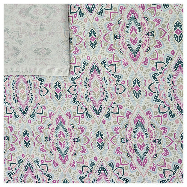 Baumwollsatin Siena Ornamente rosa und petrol