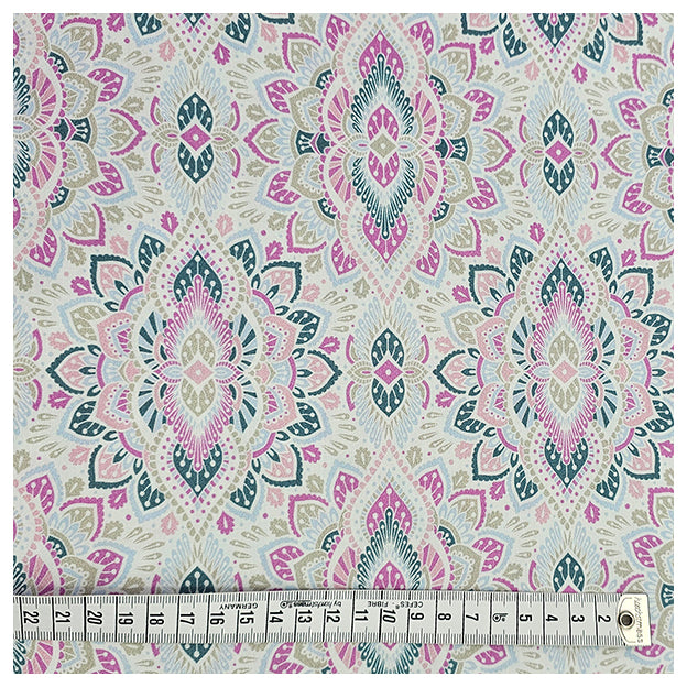 Baumwollsatin Siena Ornamente rosa und petrol