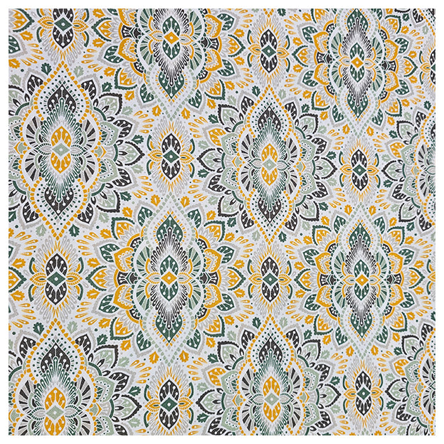 Baumwollsatin Siena Ornamente gelb und mintgrün